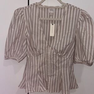 Maeve V-Neck Striped Blouse - Brown and White